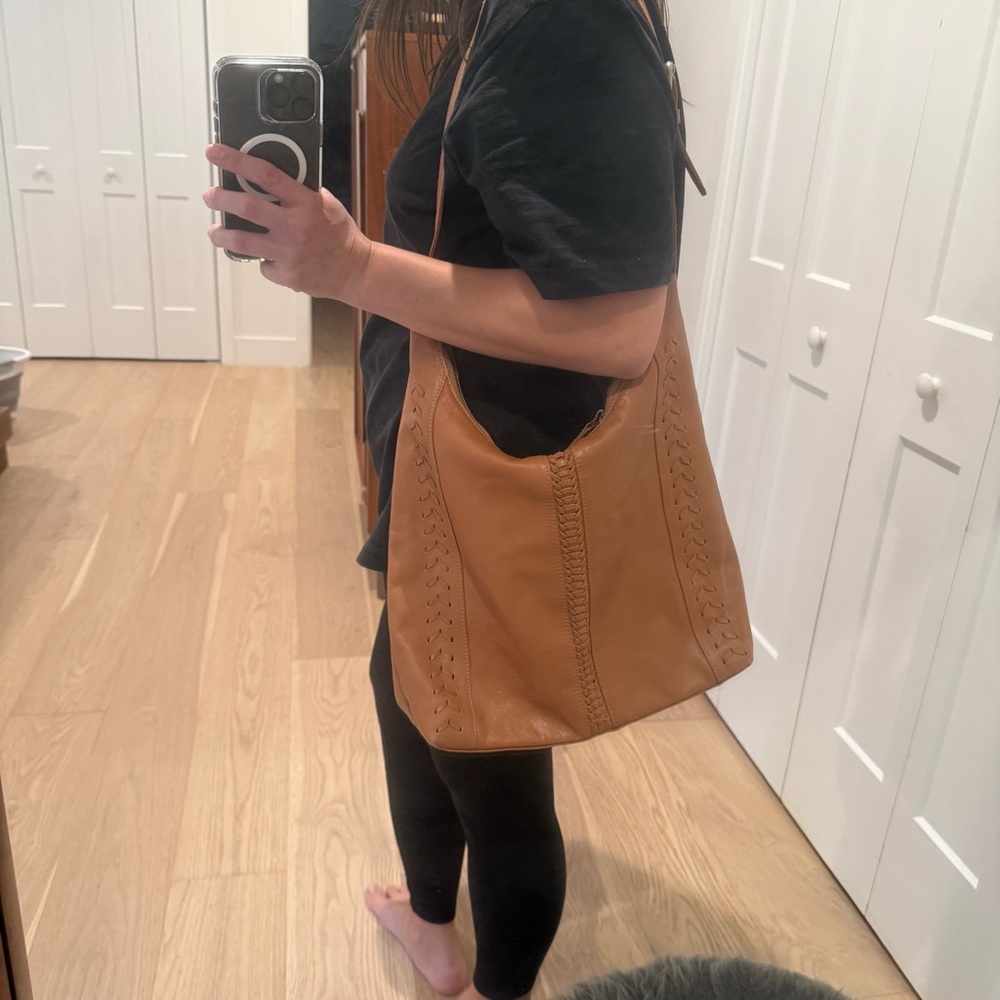 Caramel Leather Hobo Bag – Braided Detail, Slouchy Boho - Picture 3 of 3
